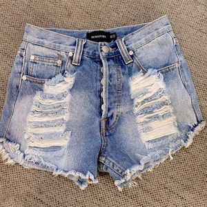 MINIPINK Distressed High Waisted Shorts - XS (25)